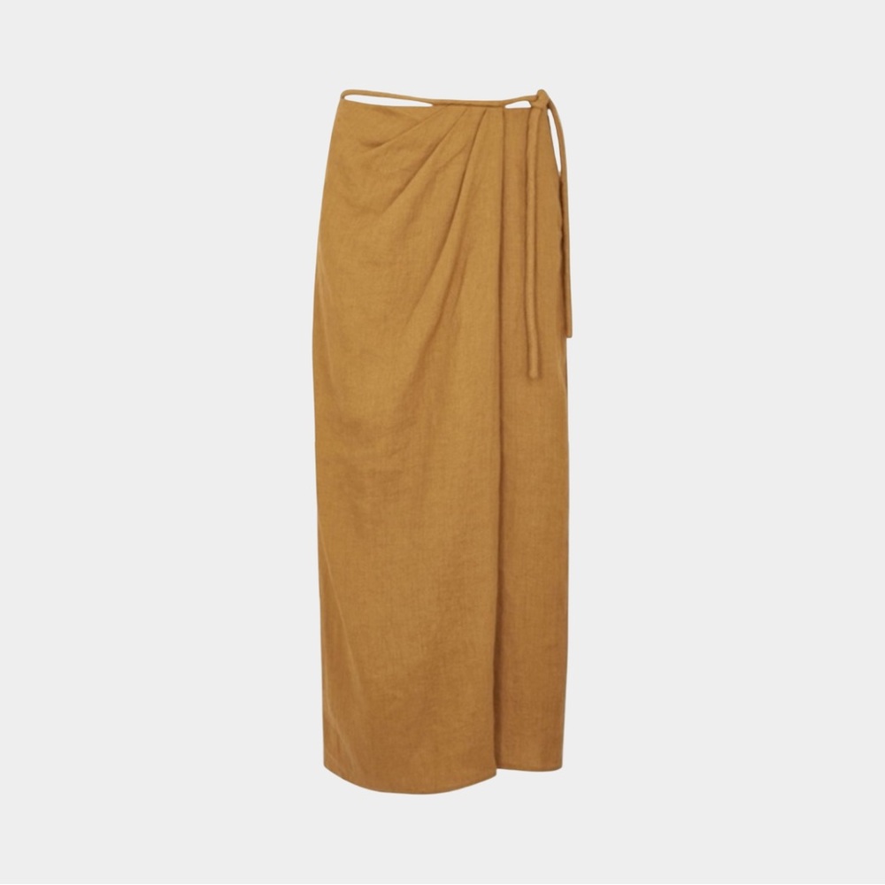 Nanushka Mustard Maxi Skirt Lea 100% linen